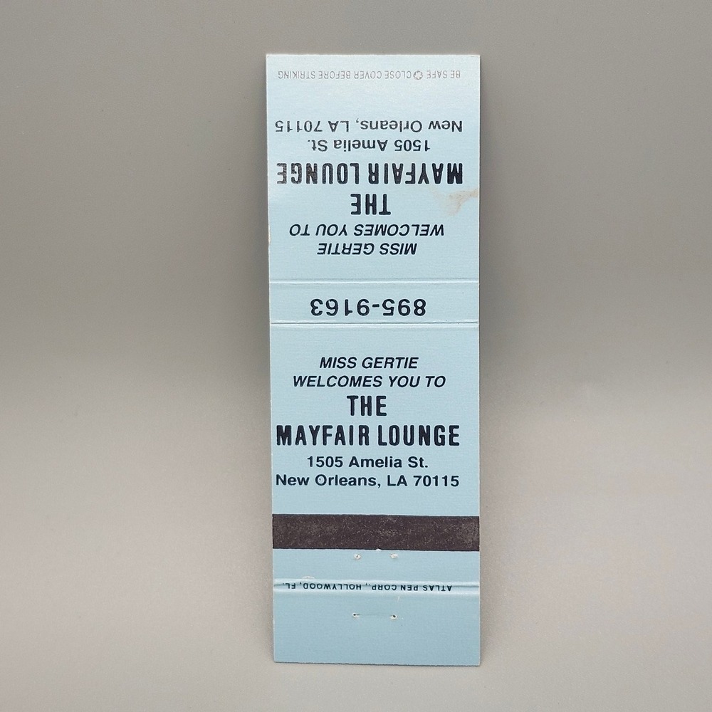 Vintage Miss Gertie Mayfair Lounge New Orleans LA Matchbook Cover Ephemera